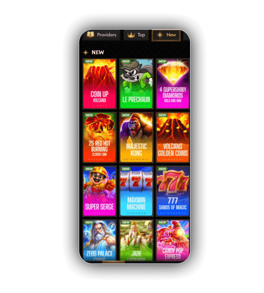 Crusado Casino games grid with filters for slots, live tables and providers alongside a recent releases shelf
