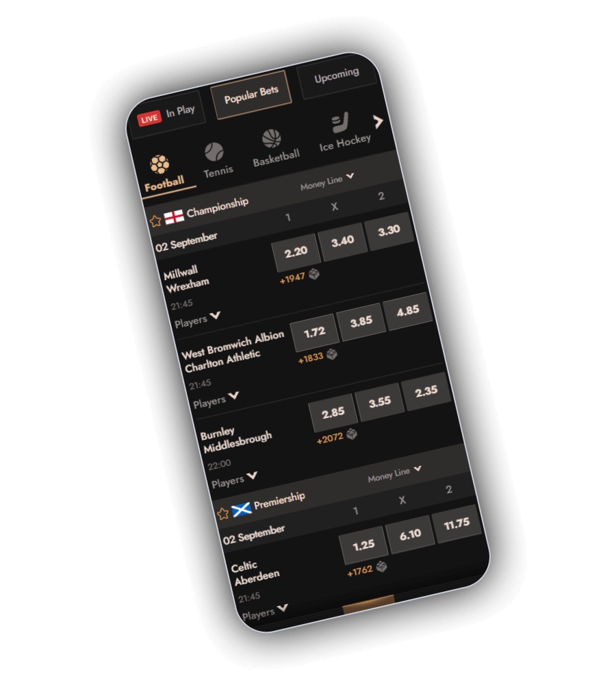 Crusado Casino sportsbook screen with pre match football markets, a live in play tab and the sport tournaments panel